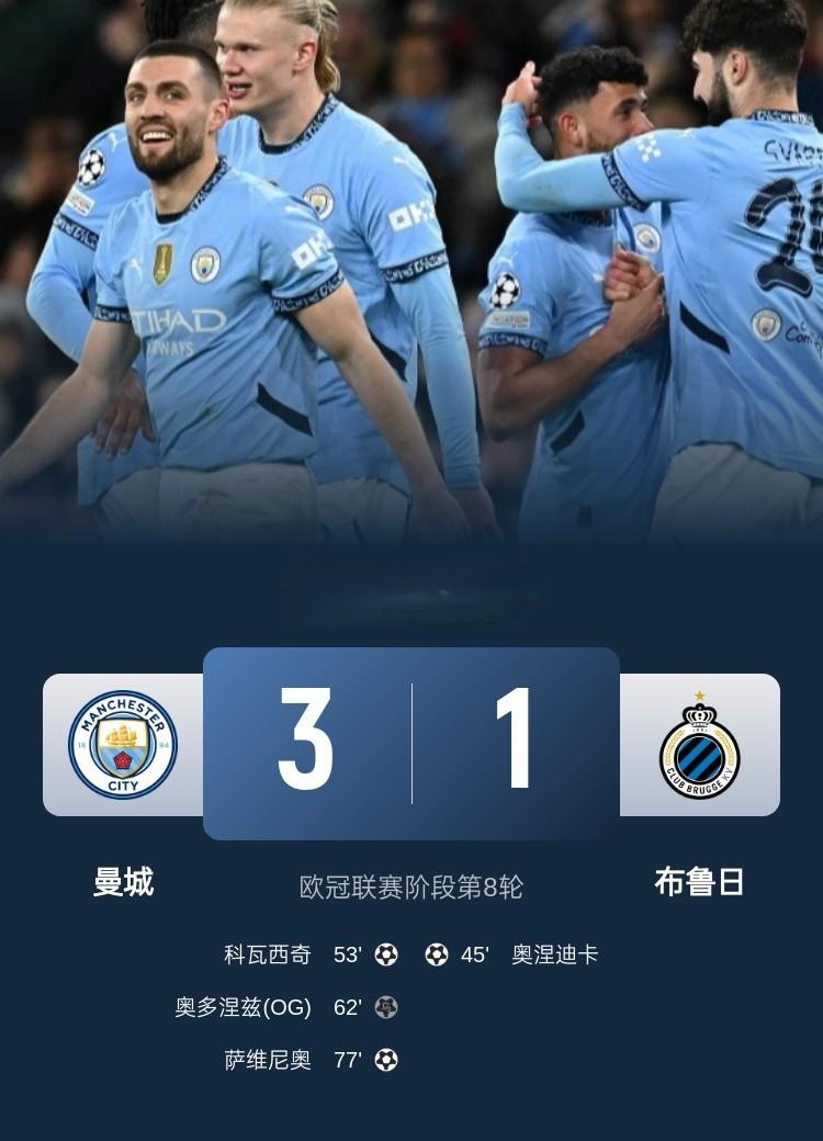曼城主场逆转AC米兰，锁定小组头名的简单介绍